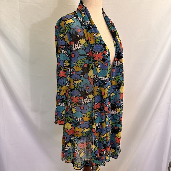 Ali Miles Floral Mesh Wearable Art Cardigan Jacket SMALL Colorful Abstract Retro - Picture 2 of 7